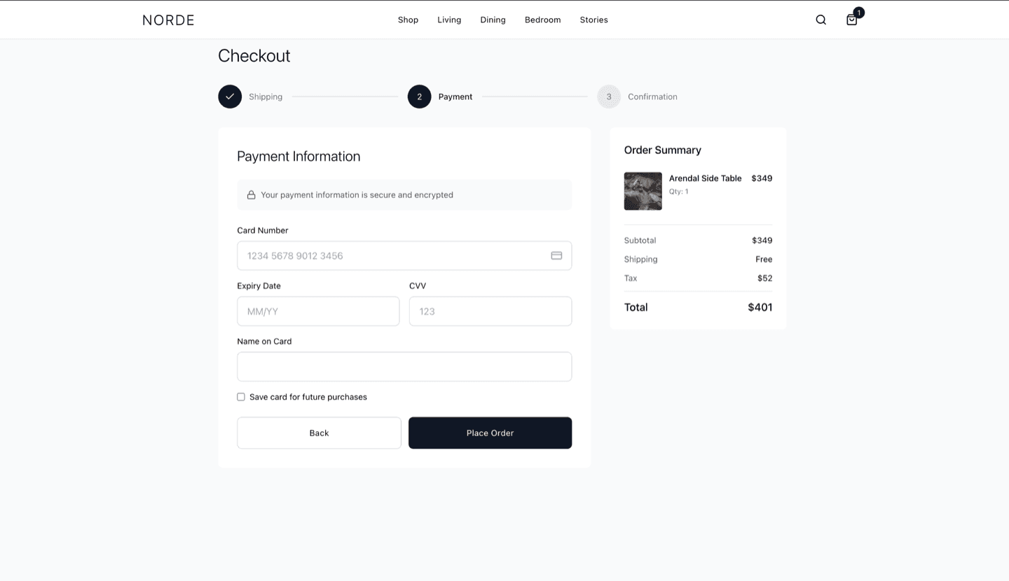 Headless D2C commerce platform for Norde - Checkout