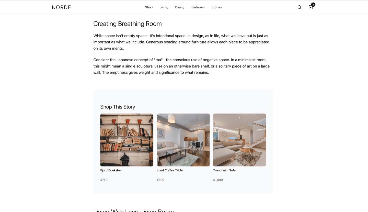 Headless D2C commerce platform for Norde - Editorial content