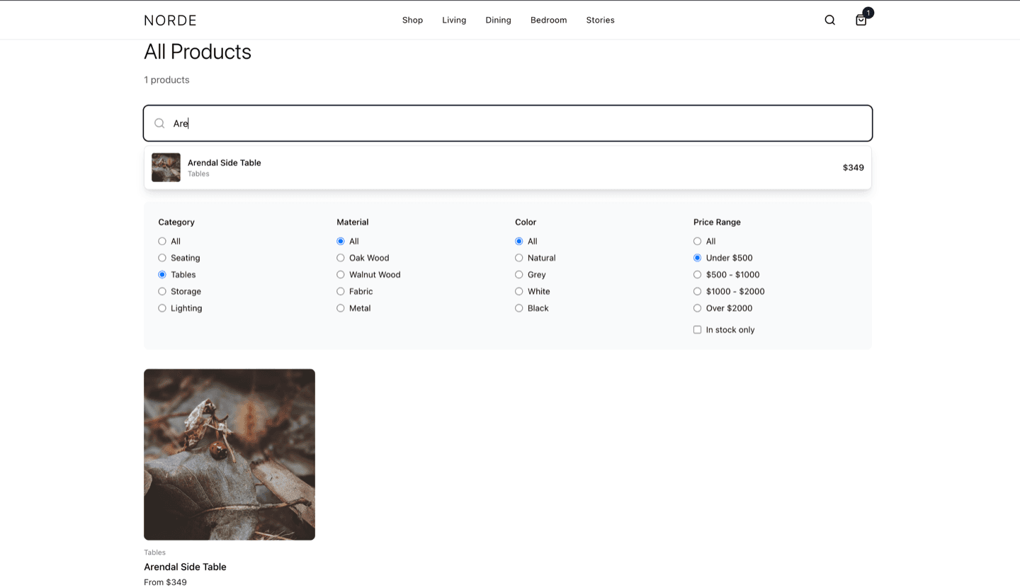 Headless D2C commerce platform for Norde - Product list