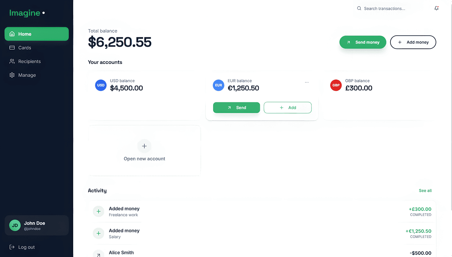 FinTech accounts management dashboard