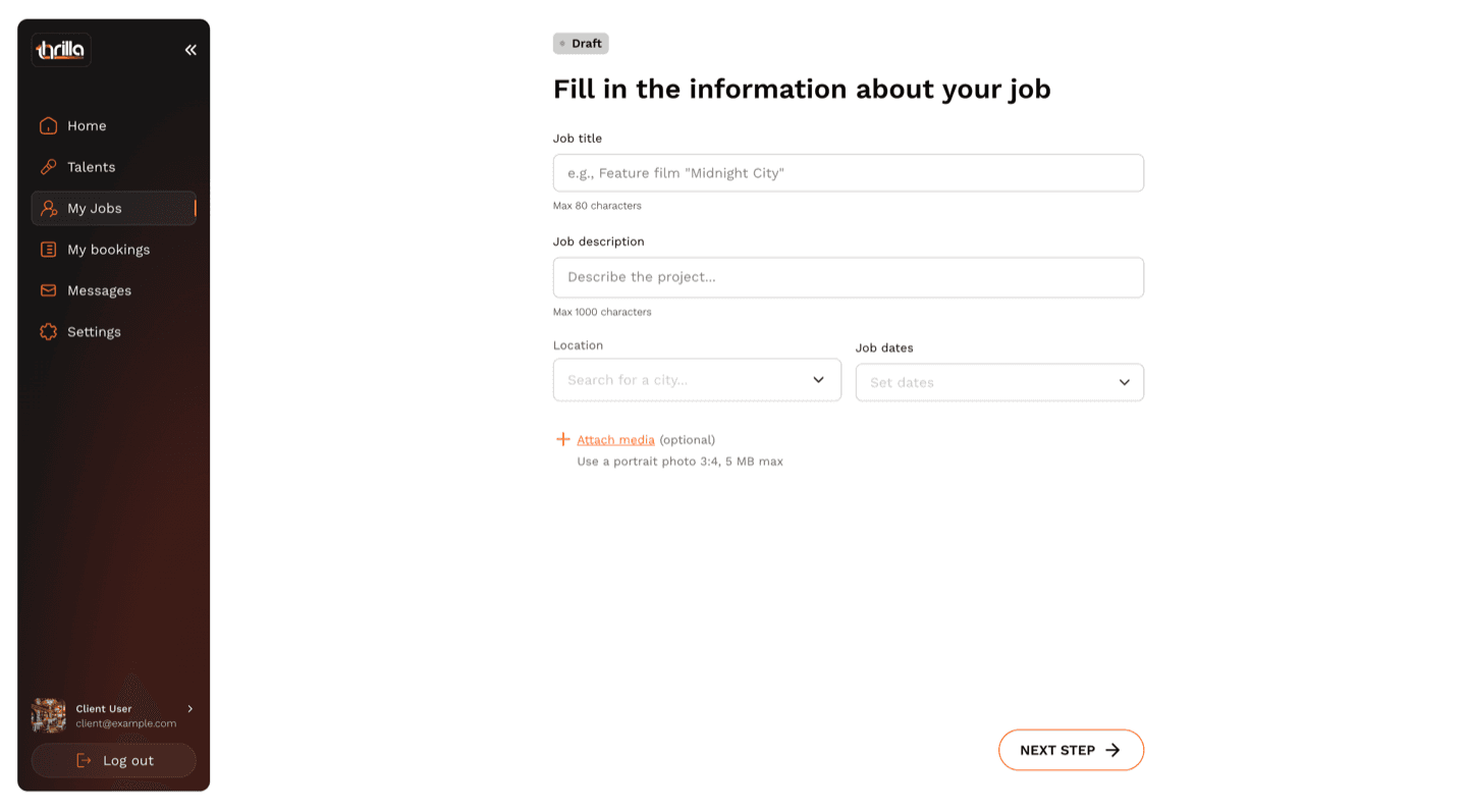 Job posting form for clients