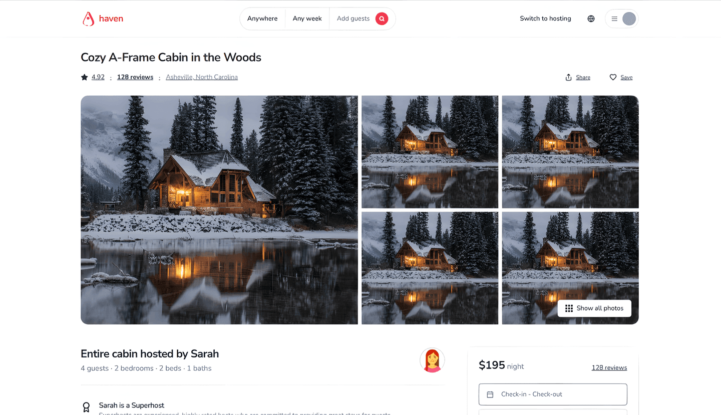 Property discovery platform listing interface